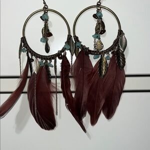 Bohemian Feather Earrings with Turquoise Accents